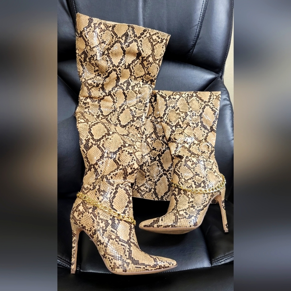 Snake Print Knee High Boots